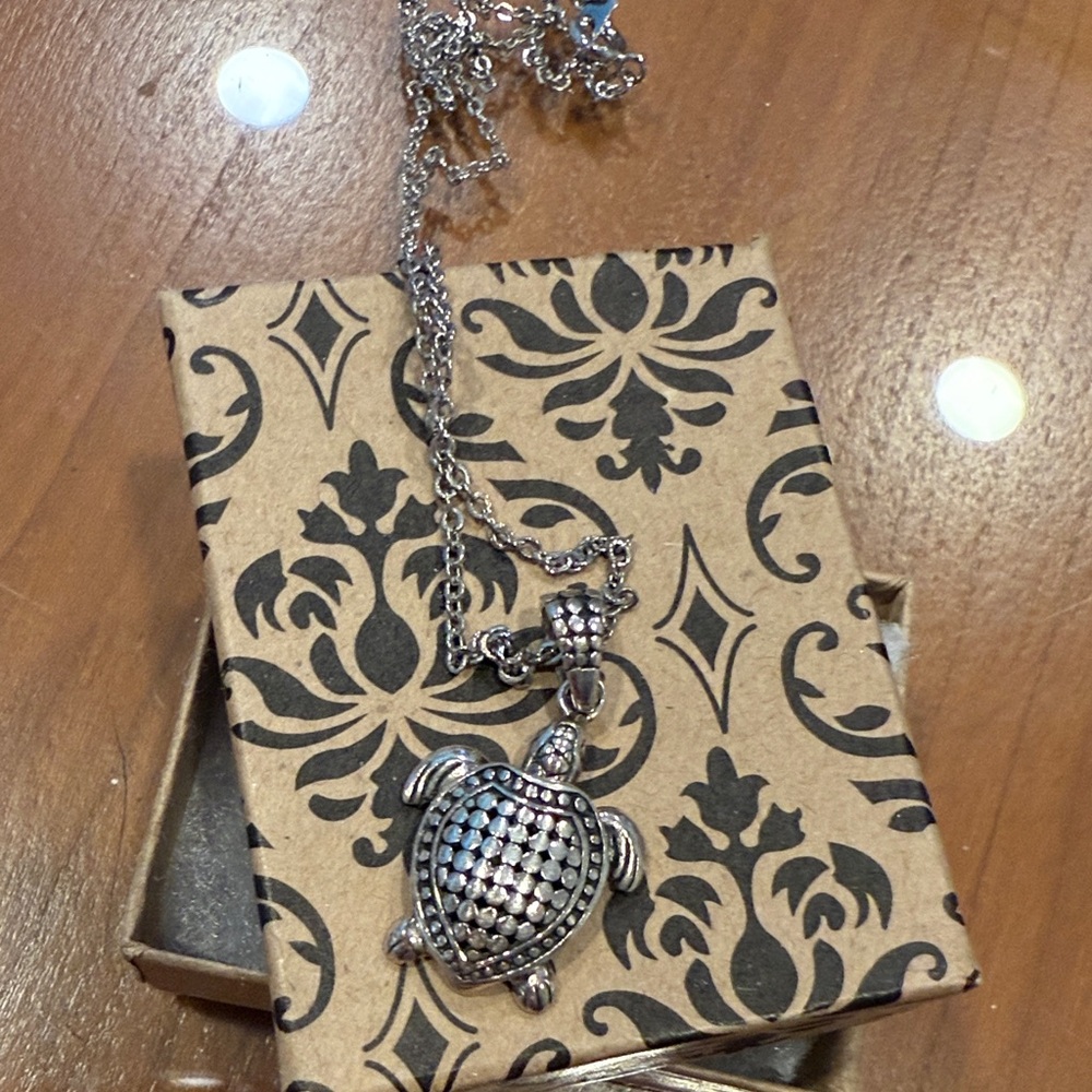 Silver Turtle Pendant Necklace